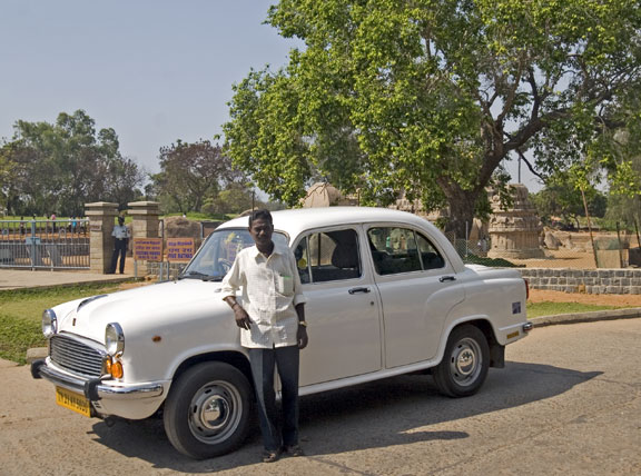 Shakti Car Service and our driver, Govinda, near The 5 Rathas, Mamallapuram